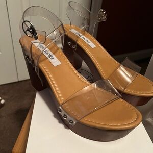 Clear heels with wood bottom